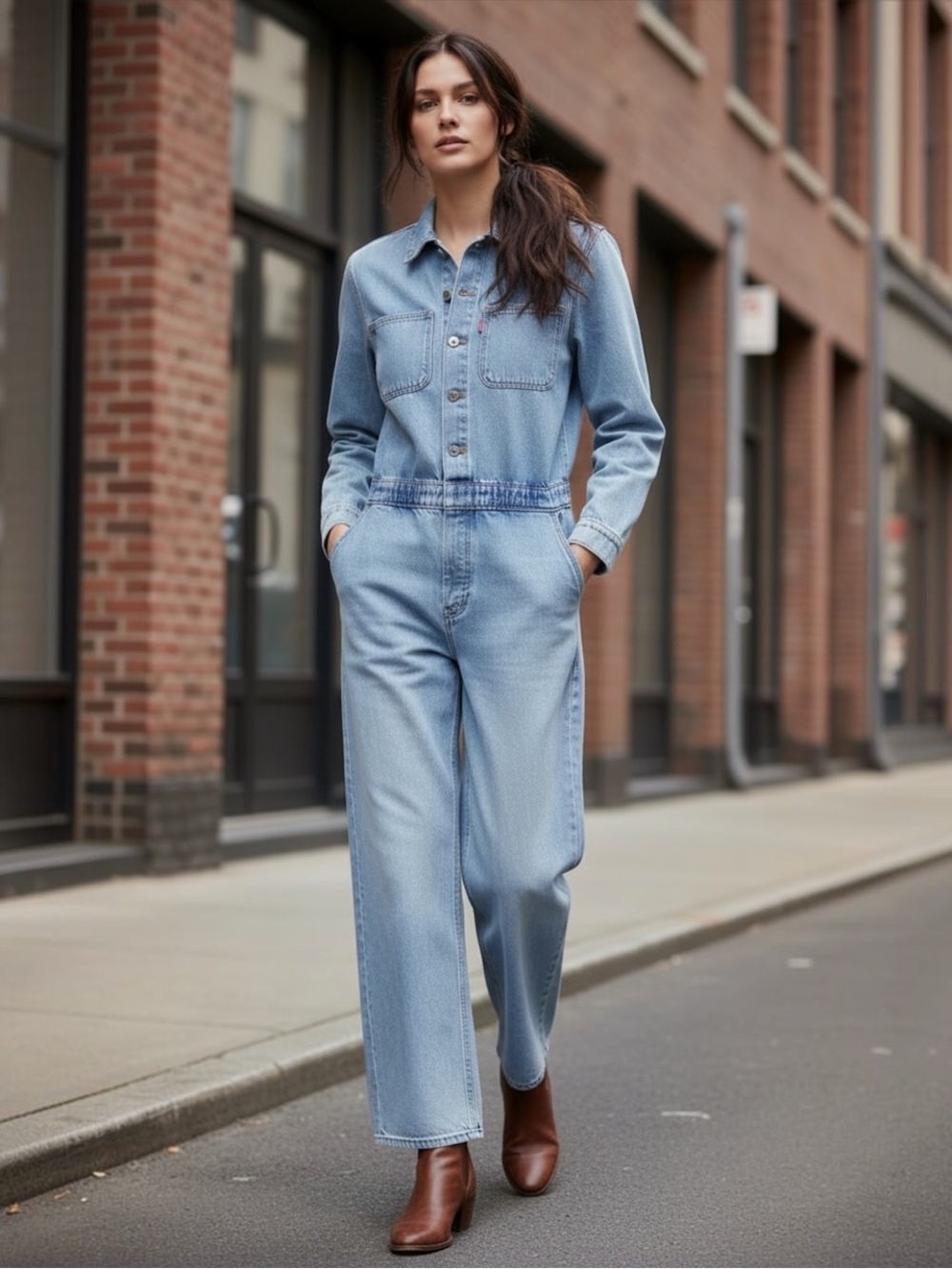 LEVI’S Iconic Denim Jumpsuit Sz XS NWT Light Wash Blue Wide Leg Indie Utility